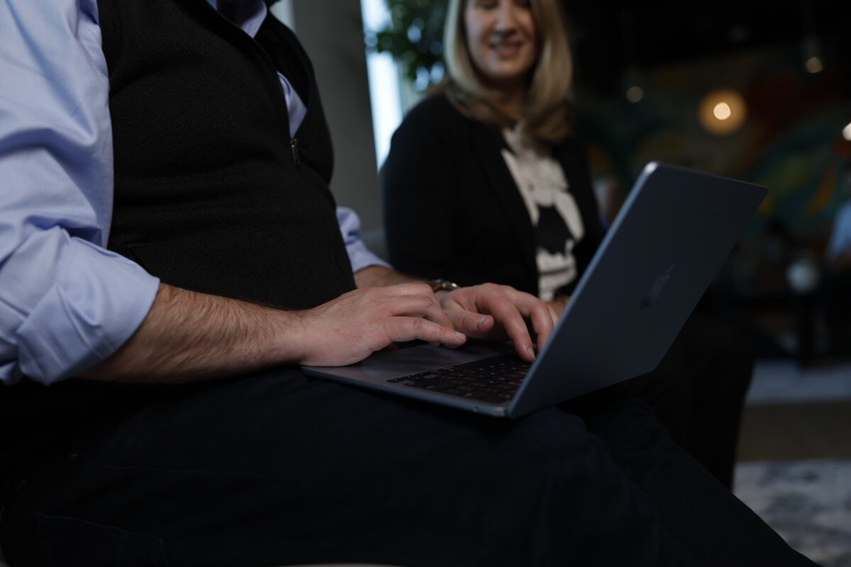 Laptop in meeting closeup